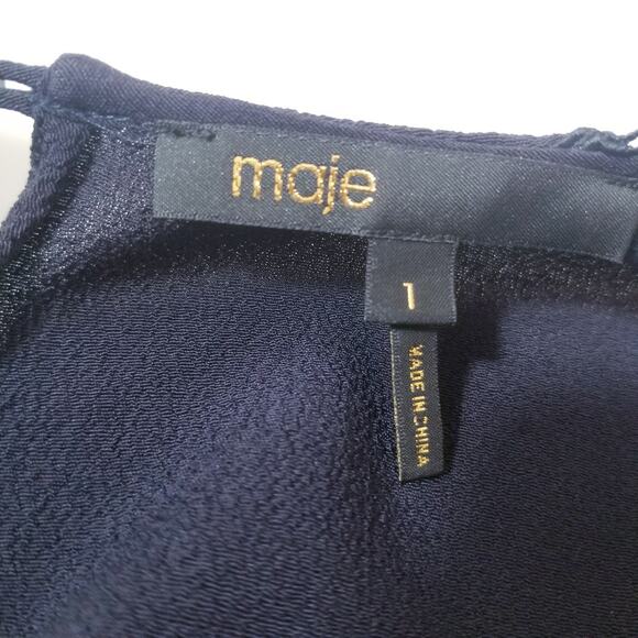 Maje Reia Nuit Sheer Lace Fringe Mini Dress Dark Blue - Picture 4 of 13